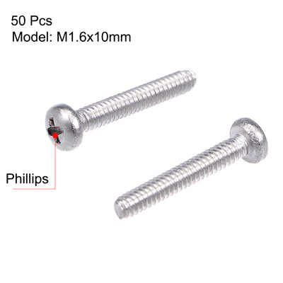 Harfington Machine Screws Pan Phillips Cross Head Screw 304 Stainless Steel Fasteners Bolts 50pcs