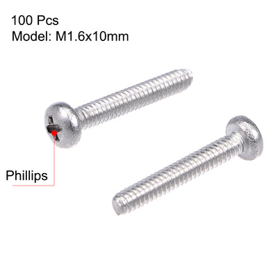 Harfington Machine Screws Pan Phillips Cross Head Screw 304 Stainless Steel Fasteners Bolts 100Pcs