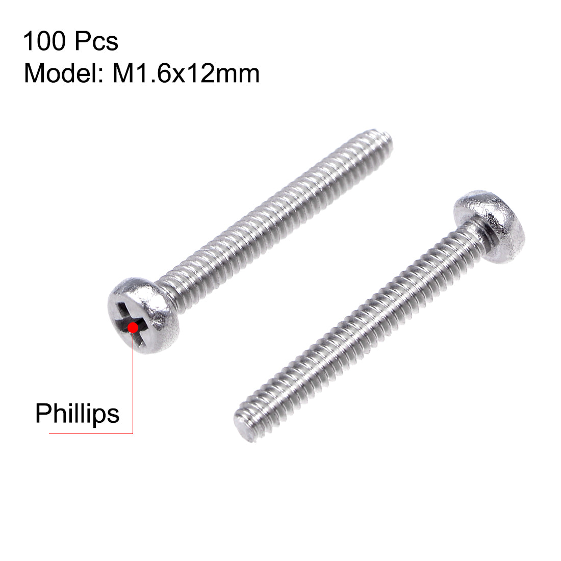 Harfington Machine Screws Pan Phillips Cross Head Screw 304 Stainless Steel Fasteners Bolts 100Pcs