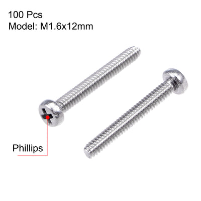Harfington Machine Screws Pan Phillips Cross Head Screw 304 Stainless Steel Fasteners Bolts 100Pcs