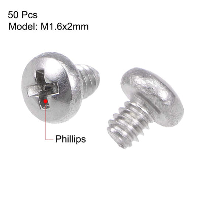 Harfington Machine Screws Pan Phillips Cross Head Screw 304 Stainless Steel Fasteners Bolts 50pcs