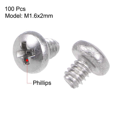 Harfington Machine Screws Pan Phillips Cross Head Screw 304 Stainless Steel Fasteners Bolts 100Pcs