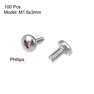 Harfington Machine Screws Pan Phillips Cross Head Screw 304 Stainless Steel Fasteners Bolts 100Pcs