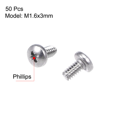 Harfington Machine Screws Pan Phillips Cross Head Screw 304 Stainless Steel Fasteners Bolts 50pcs