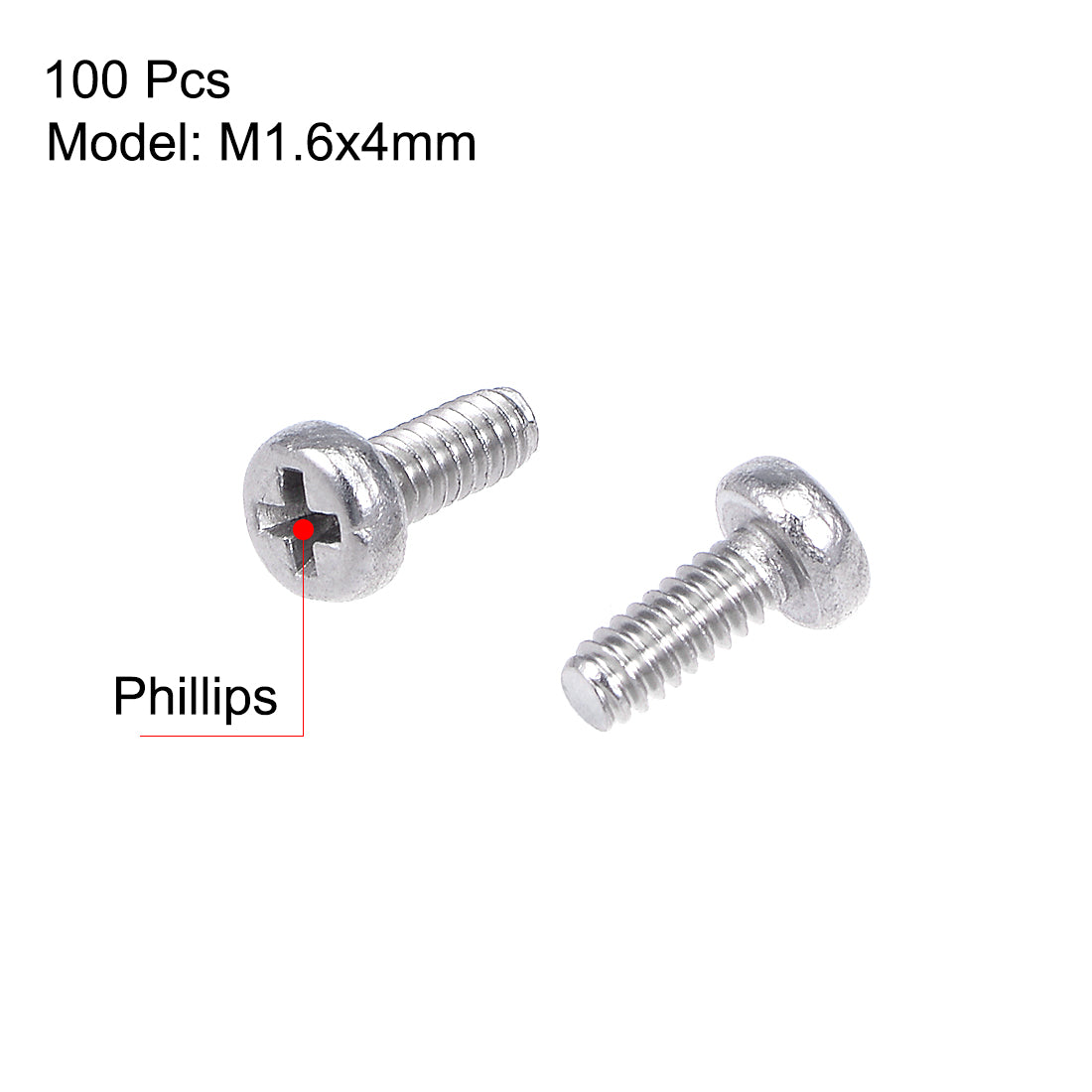 Harfington Machine Screws Pan Phillips Cross Head Screw 304 Stainless Steel Fasteners Bolts 100Pcs