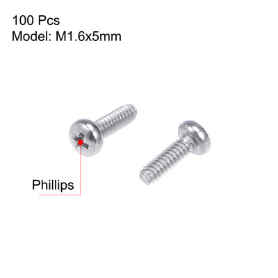 Harfington Machine Screws Pan Phillips Cross Head Screw 304 Stainless Steel Fasteners Bolts 100Pcs