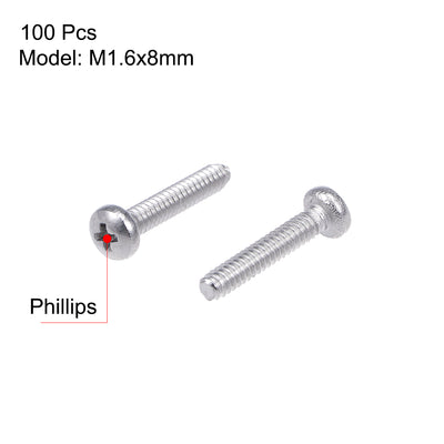Harfington Machine Screws Pan Phillips Cross Head Screw 304 Stainless Steel Fasteners Bolts 100Pcs