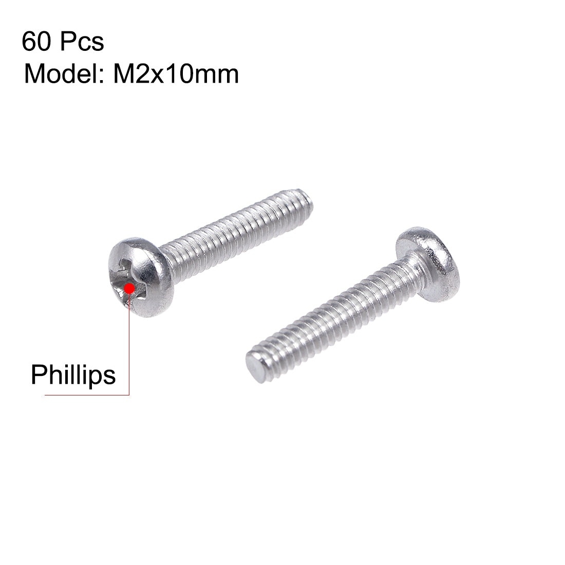 Harfington Machine Screws Pan Phillips Cross Head Screw Stainless Steel Fasteners Bolts, 60Pcs