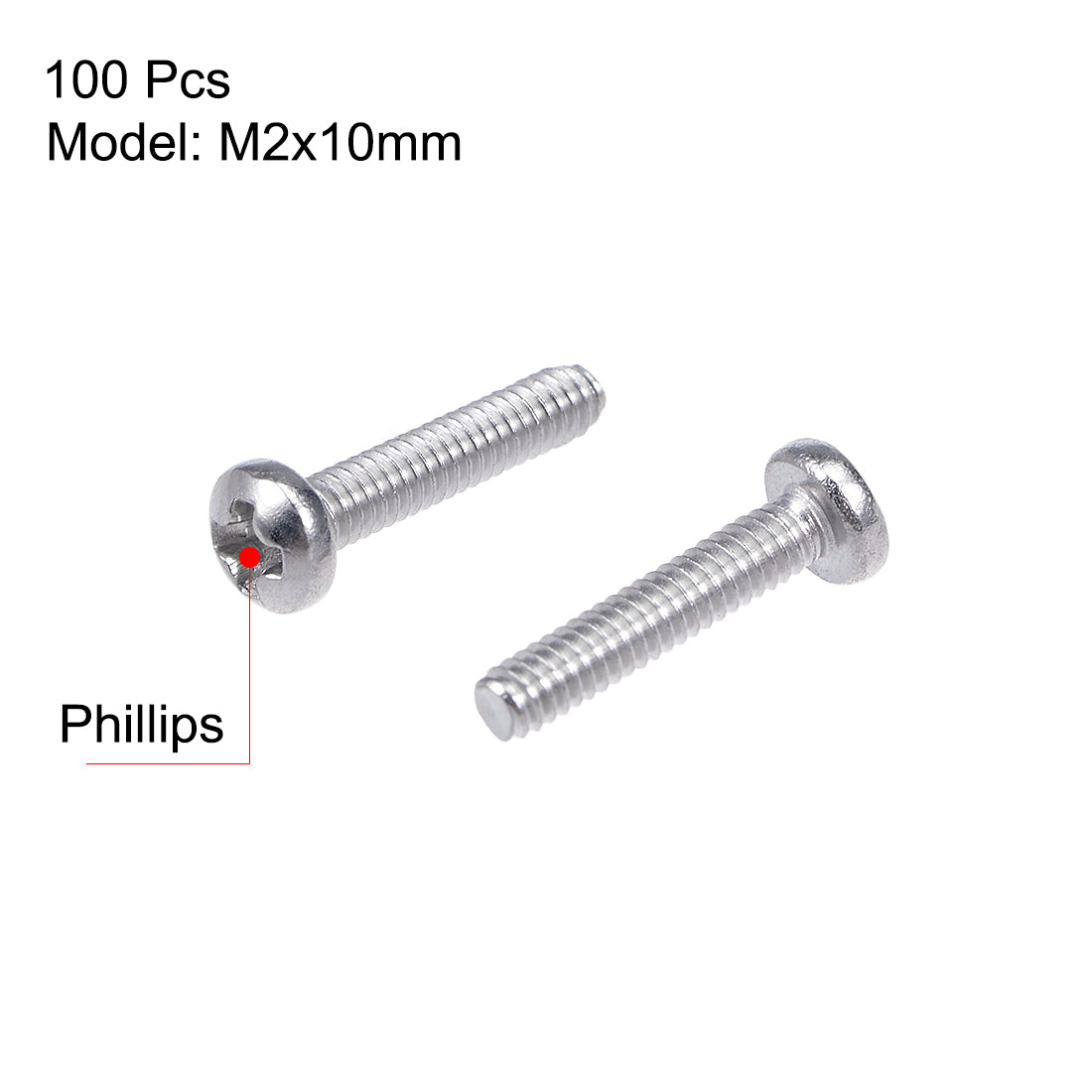 Harfington Machine Screw Pan Phillips Head Screw 304 Stainless Steel Fasteners Bolt 100Pcs