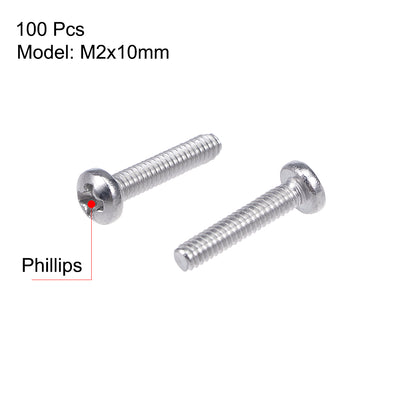 Harfington Machine Screw Pan Phillips Head Screw 304 Stainless Steel Fasteners Bolt 100Pcs