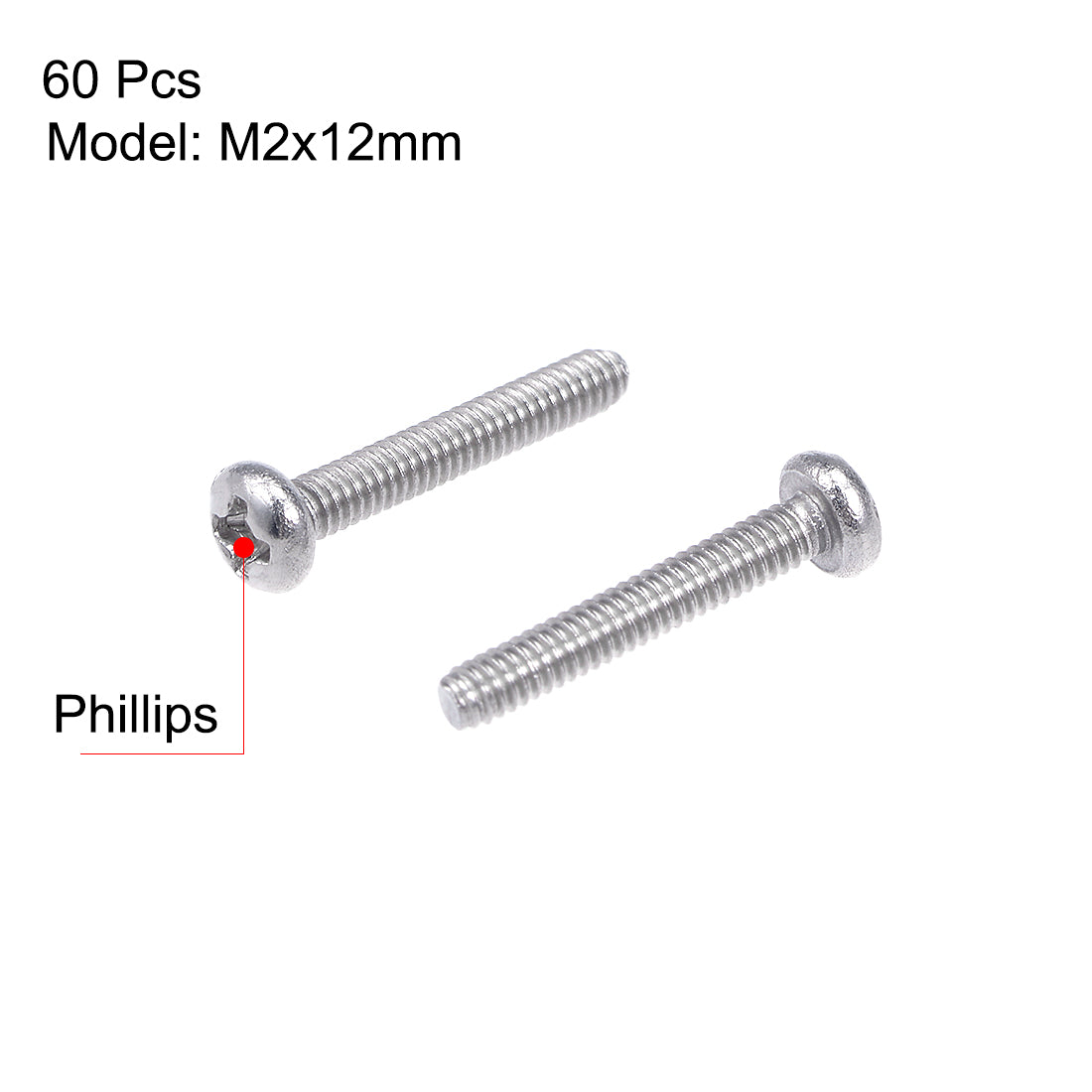 Harfington Machine Screws Pan Phillips Cross Head Screw Stainless Steel Fasteners Bolts, 60Pcs