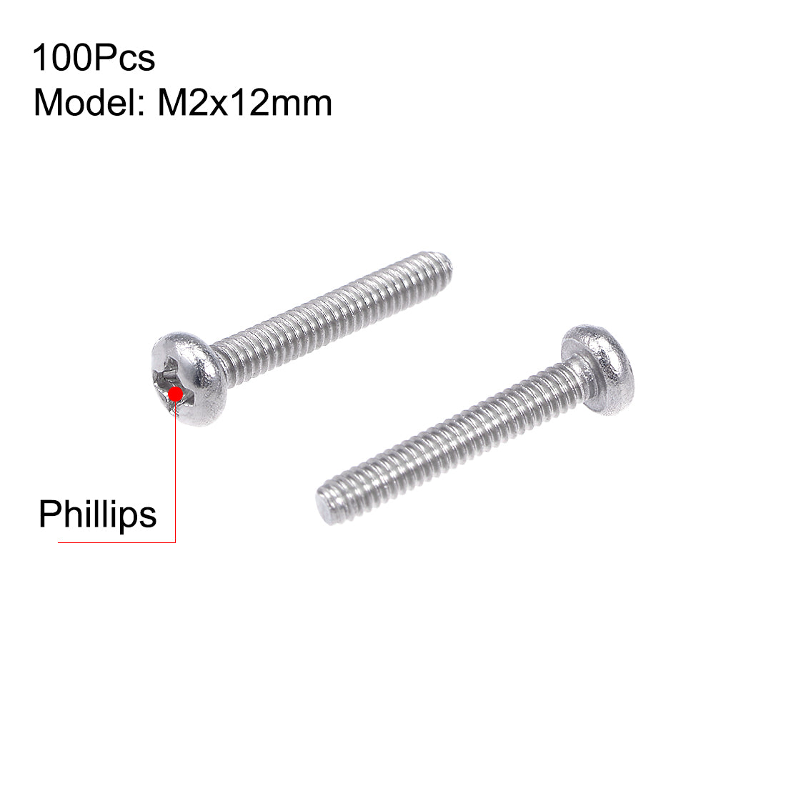 Harfington Machine Screw Pan Phillips Head Screw 304 Stainless Steel Fasteners Bolt 100Pcs