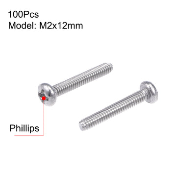 Harfington Machine Screw Pan Phillips Head Screw 304 Stainless Steel Fasteners Bolt 100Pcs
