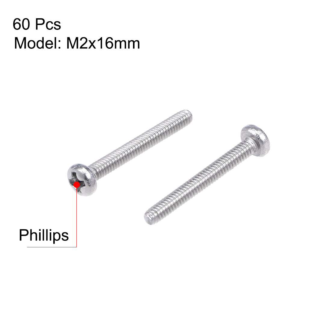 Harfington Machine Screws Pan Phillips Cross Head Screw Stainless Steel Fasteners Bolts, 60Pcs