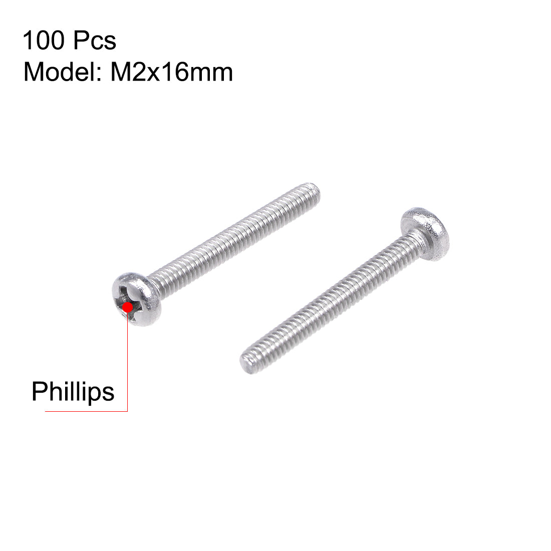 Harfington Machine Screw Pan Phillips Head Screw 304 Stainless Steel Fasteners Bolt 100Pcs