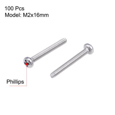 Harfington Machine Screw Pan Phillips Head Screw 304 Stainless Steel Fasteners Bolt 100Pcs