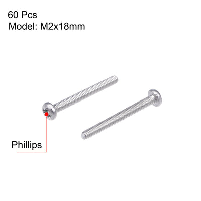 Harfington Machine Screws Pan Phillips Cross Head Screw Stainless Steel Fasteners Bolts, 60Pcs