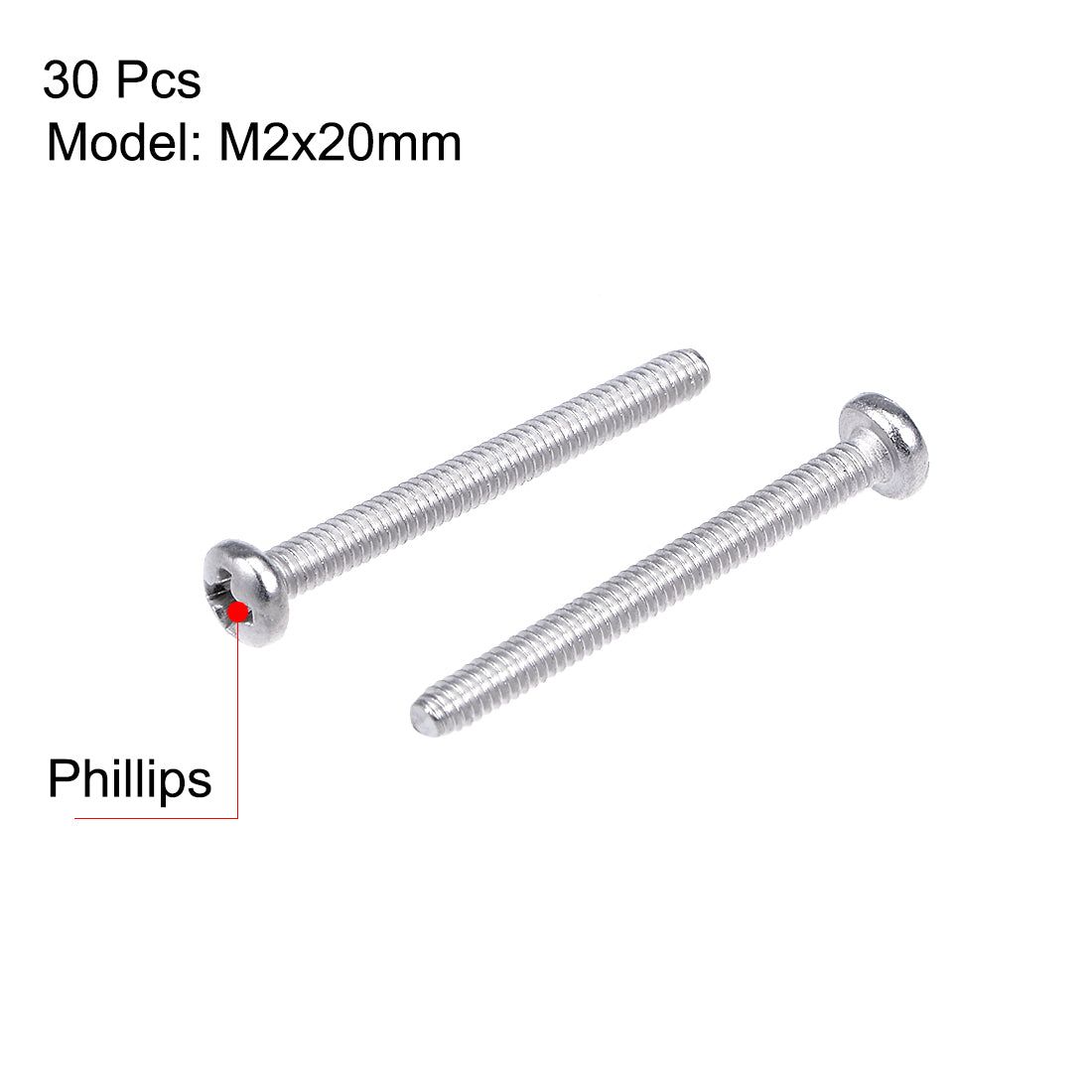 Harfington Machine Screws, Phillips Head Screw 304 Stainless Steel Fasteners Bolts 30Pcs