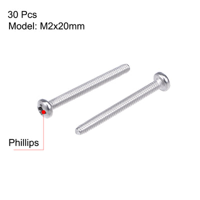 Harfington Machine Screws, Phillips Head Screw 304 Stainless Steel Fasteners Bolts 30Pcs