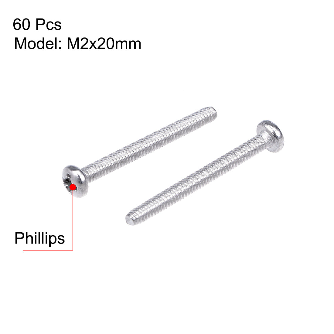 Harfington Machine Screws Pan Phillips Cross Head Screw Stainless Steel Fasteners Bolts, 60Pcs