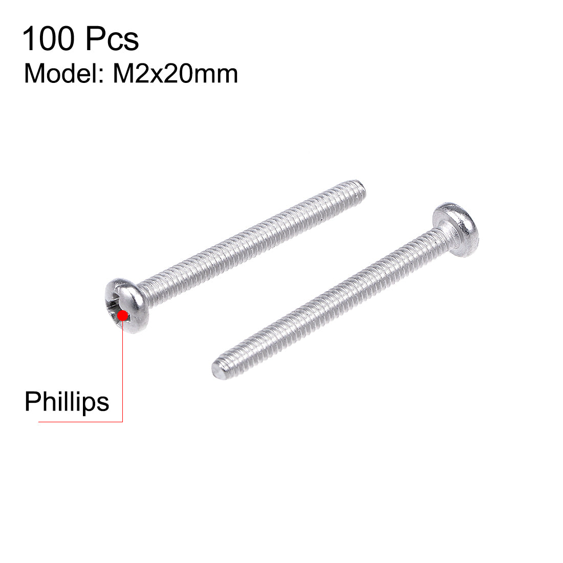 Harfington Machine Screw Pan Phillips Head Screw 304 Stainless Steel Fasteners Bolt 100Pcs