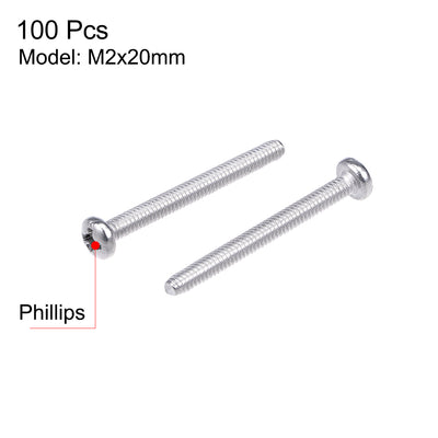 Harfington Machine Screw Pan Phillips Head Screw 304 Stainless Steel Fasteners Bolt 100Pcs