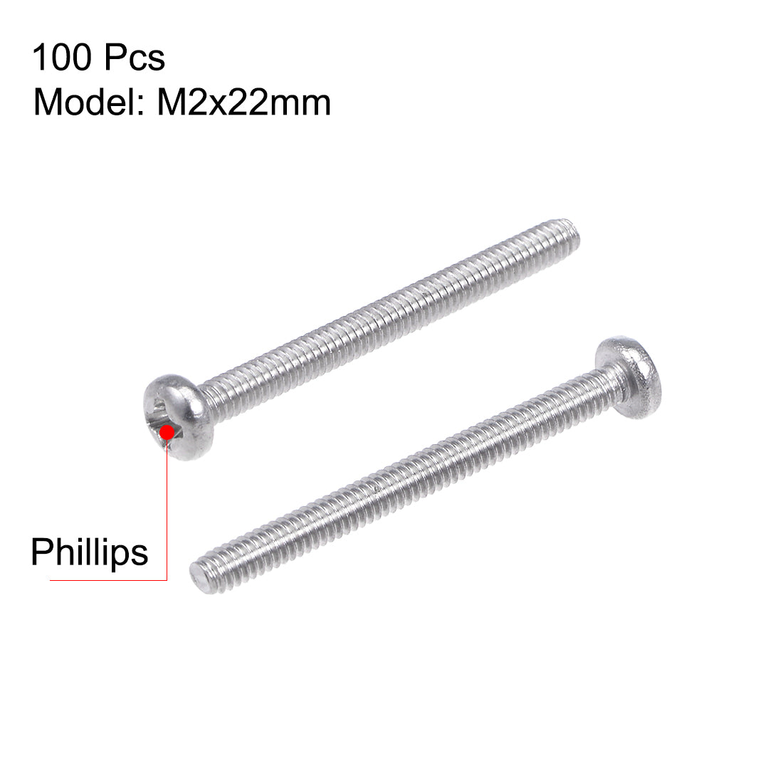 Harfington Machine Screw Pan Phillips Head Screw 304 Stainless Steel Fasteners Bolt 100Pcs