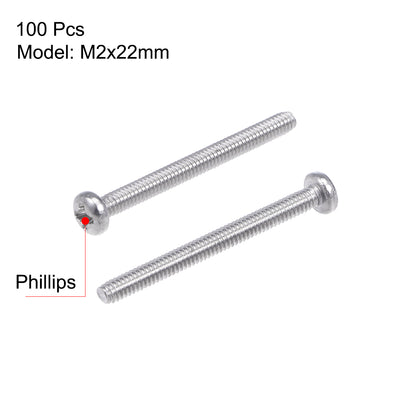 Harfington Machine Screw Pan Phillips Head Screw 304 Stainless Steel Fasteners Bolt 100Pcs