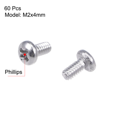 Harfington Machine Screws Pan Phillips Cross Head Screw Stainless Steel Fasteners Bolts, 60Pcs