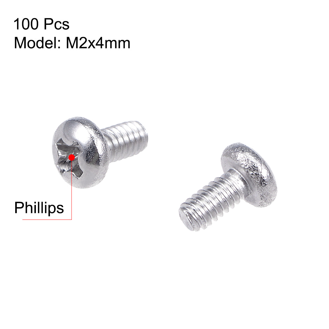 Harfington Machine Screw Pan Phillips Head Screw 304 Stainless Steel Fasteners Bolt 100Pcs