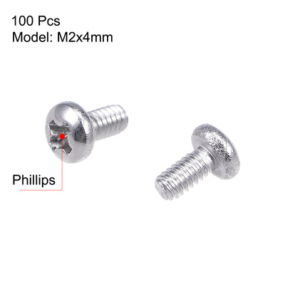 Harfington Machine Screw Pan Phillips Head Screw 304 Stainless Steel Fasteners Bolt 100Pcs