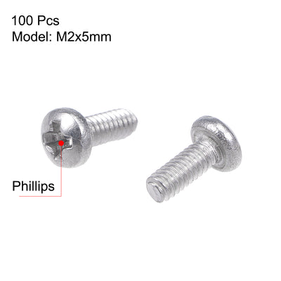Harfington Machine Screw Pan Phillips Head Screw 304 Stainless Steel Fasteners Bolt 100Pcs