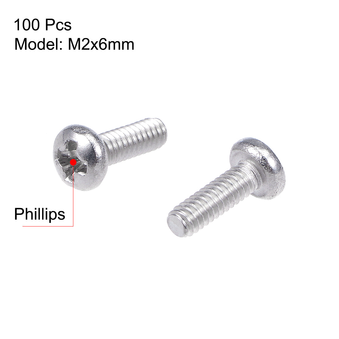 Harfington Machine Screw Pan Phillips Head Screw 304 Stainless Steel Fasteners Bolt 100Pcs