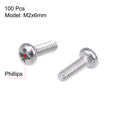 Harfington Machine Screw Pan Phillips Head Screw 304 Stainless Steel Fasteners Bolt 100Pcs
