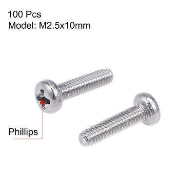 Harfington Machine Screws Pan Phillips Head Screw Stainless Steel Fasteners Bolts, 100Pcs