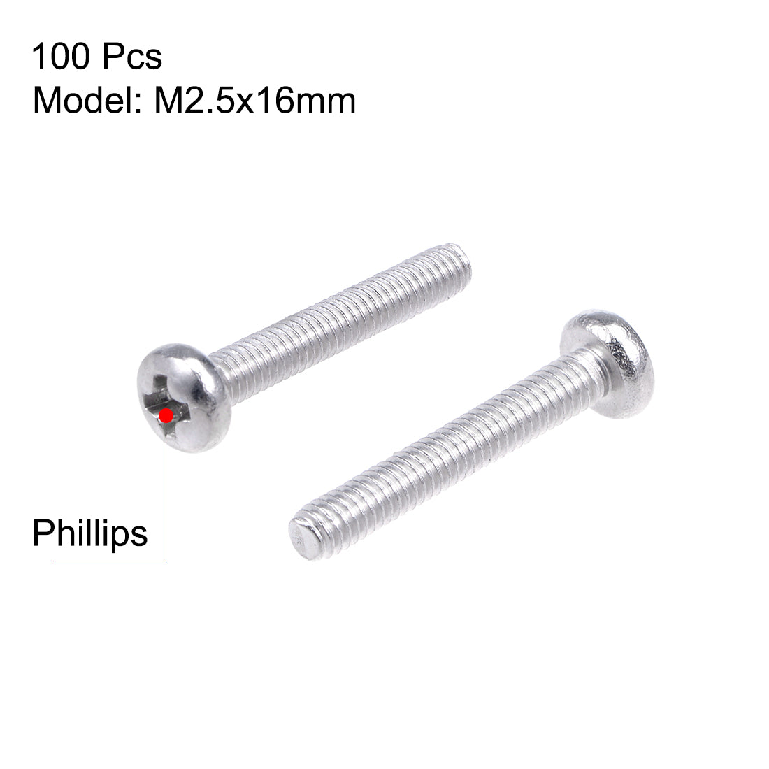 Harfington Machine Screws Pan Phillips Head Screw Stainless Steel Fasteners Bolts, 100Pcs