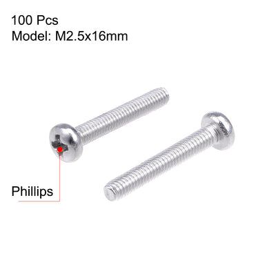 Harfington Machine Screws Pan Phillips Head Screw Stainless Steel Fasteners Bolts, 100Pcs