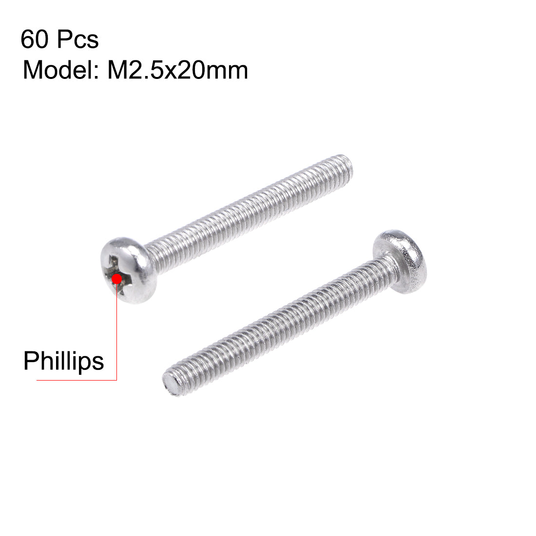 Harfington Machine Screws Pan Phillips Cross Head Screw Stainless Steel Fasteners Bolts, 60Pcs