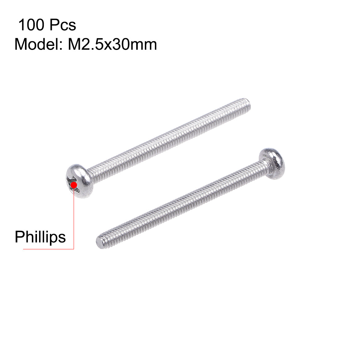 Harfington Machine Screws Pan Phillips Head Screw Stainless Steel Fasteners Bolts, 100Pcs