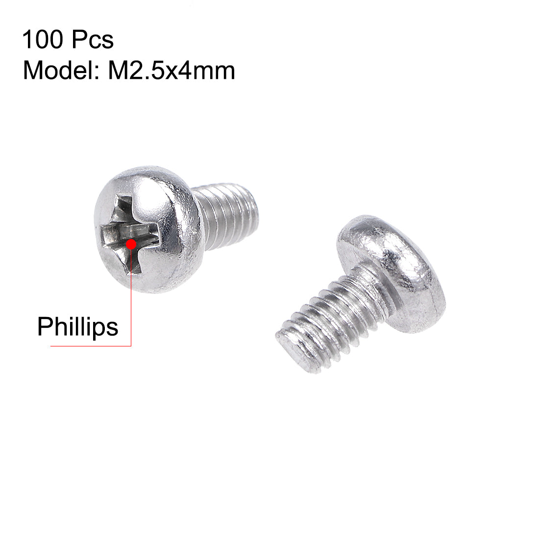 Harfington Machine Screws Pan Phillips Head Screw Stainless Steel Fasteners Bolts, 100Pcs