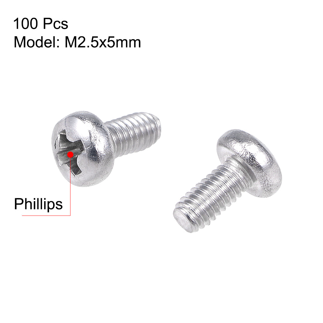 Harfington Machine Screws Pan Phillips Head Screw Stainless Steel Fasteners Bolts, 100Pcs