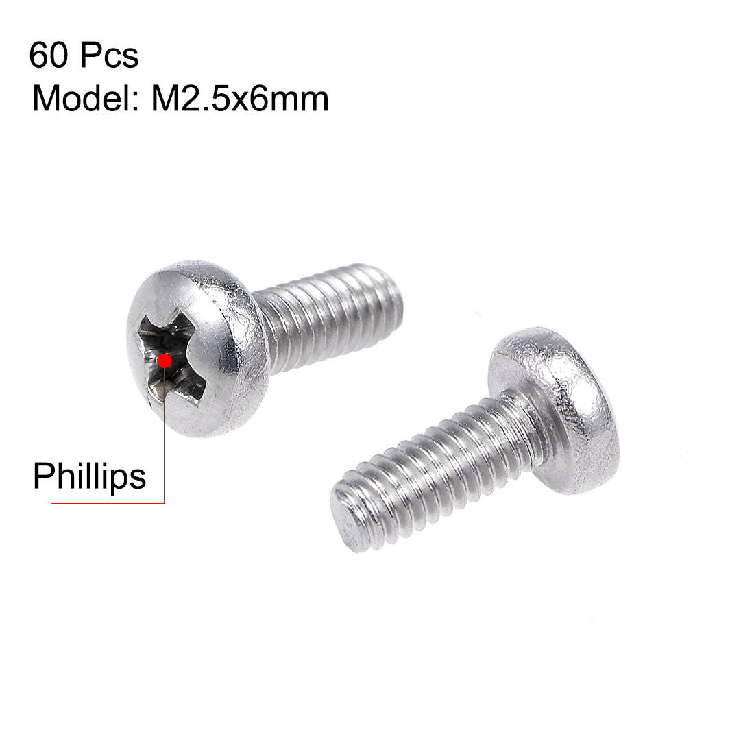 Harfington Machine Screws Pan Phillips Cross Head Screw Stainless Steel Fasteners Bolts, 60Pcs