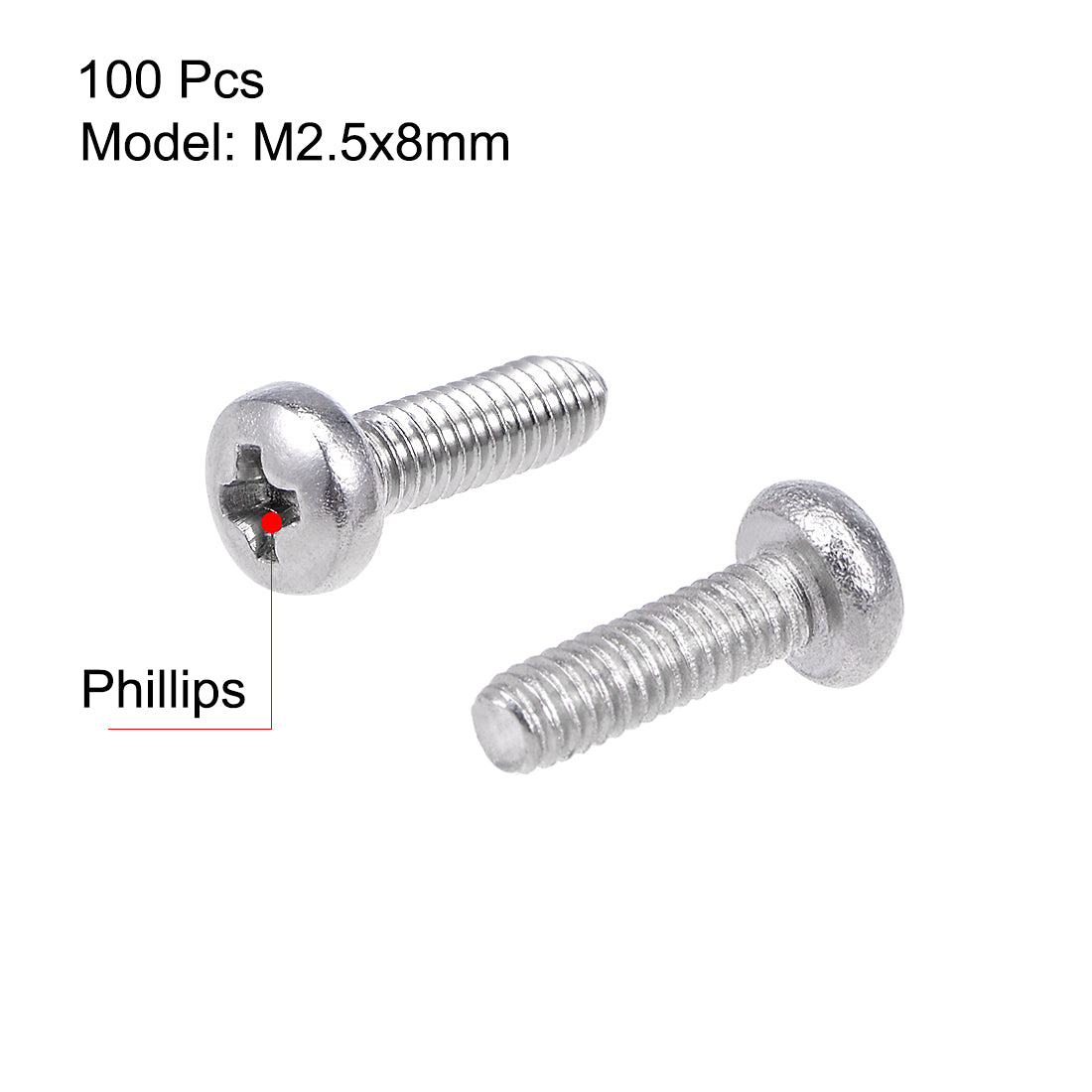 Harfington Machine Screws Pan Phillips Head Screw Stainless Steel Fasteners Bolts, 100Pcs