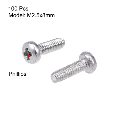Harfington Machine Screws Pan Phillips Head Screw Stainless Steel Fasteners Bolts, 100Pcs