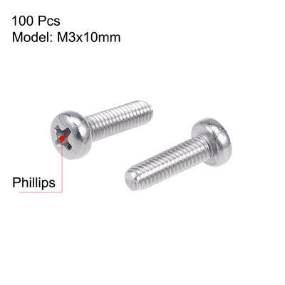 Harfington Machine Screws Pan Phillips Head 304 Stainless Steel Fasteners Bolts 100Pcs