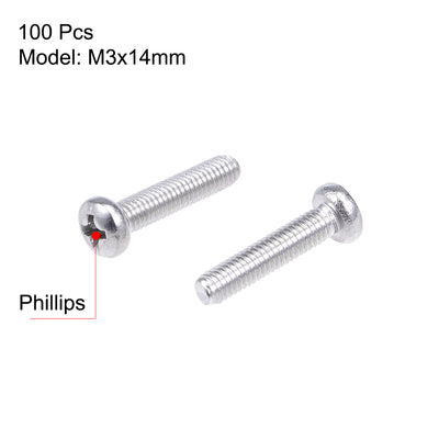 Harfington Machine Screws Pan Phillips Head 304 Stainless Steel Fasteners Bolts 100Pcs