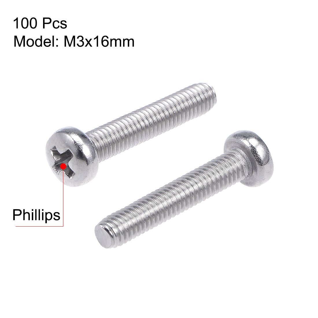 Harfington Machine Screws Pan Phillips Head 304 Stainless Steel Fasteners Bolts 100Pcs