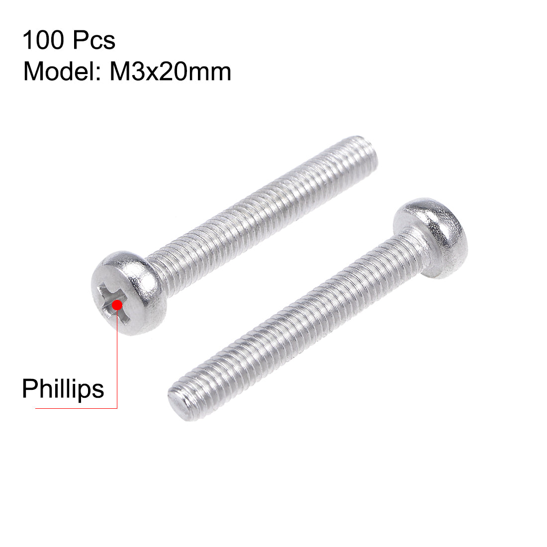 Harfington Machine Screws Pan Phillips Head 304 Stainless Steel Fasteners Bolts 100Pcs