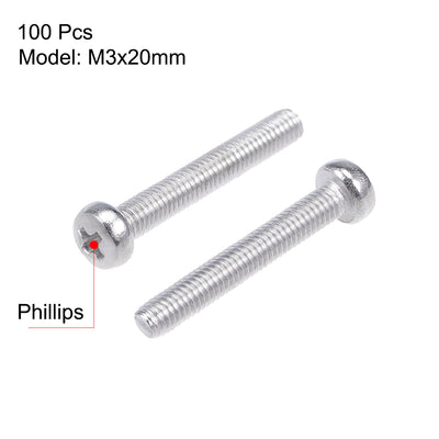 Harfington Machine Screws Pan Phillips Head 304 Stainless Steel Fasteners Bolts 100Pcs