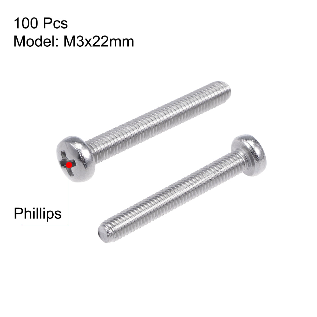 Harfington Machine Screws Pan Phillips Head 304 Stainless Steel Fasteners Bolts 100Pcs